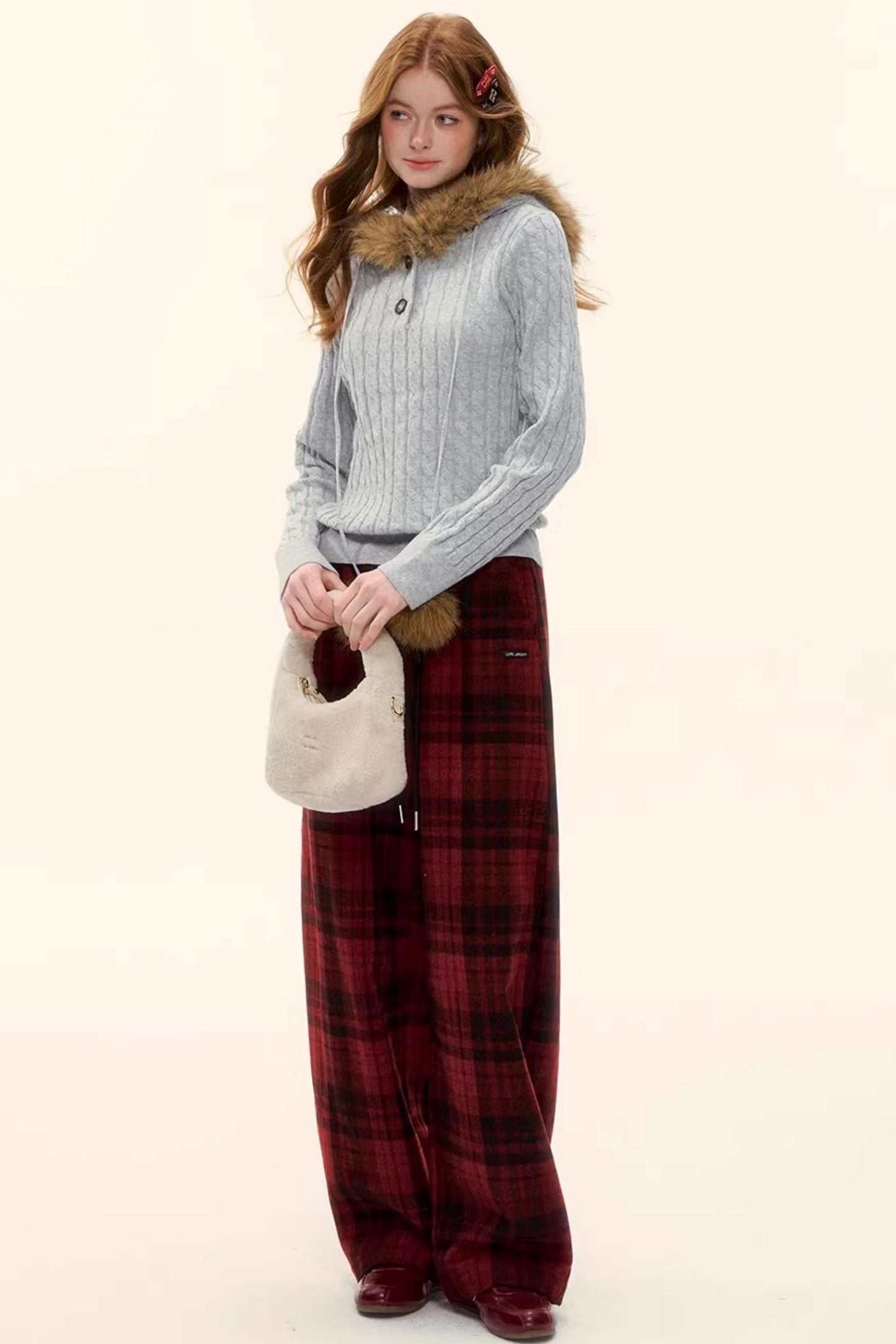 Woolen Plaid Fleece-Lined Pants