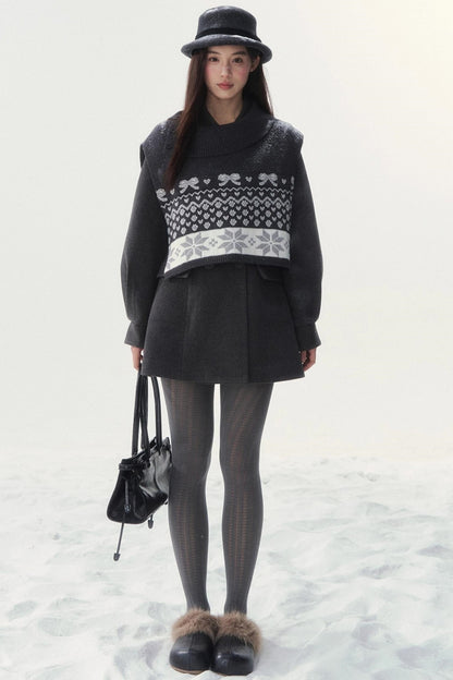 Double-Breasted Fur Collar Coat Set-Up