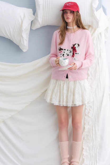 Jacquard Bow Wool Cardigan