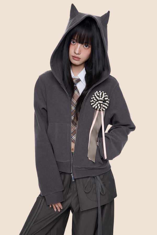 Devil Horn Short Hoodie Sweatshirt