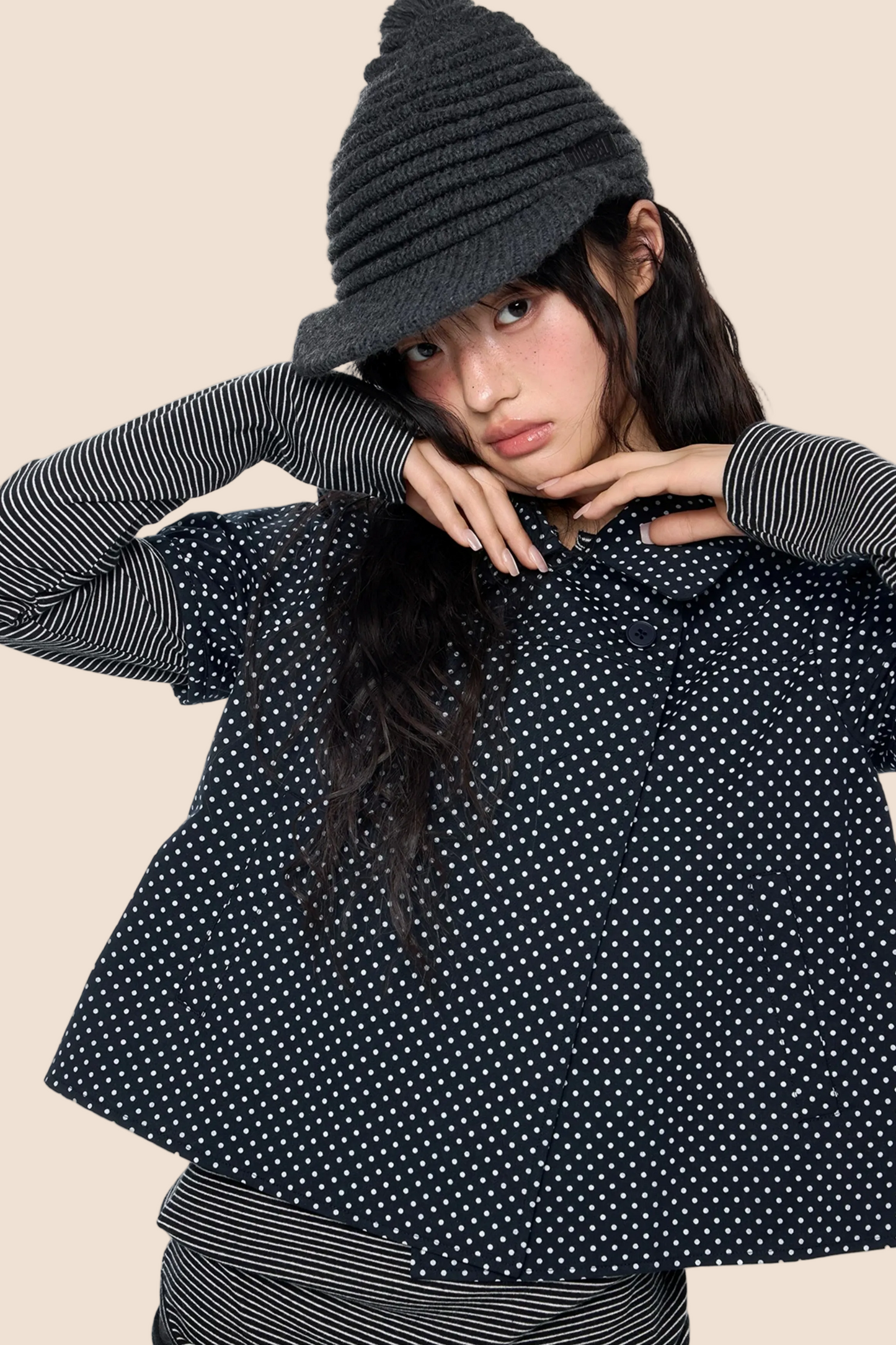 Polka Dot Plaid Puff Blouse