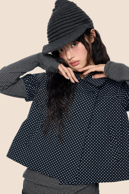 Polka Dot Plaid Puff Blouse