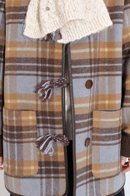 Handmade Textured Plaid Woolen Coat