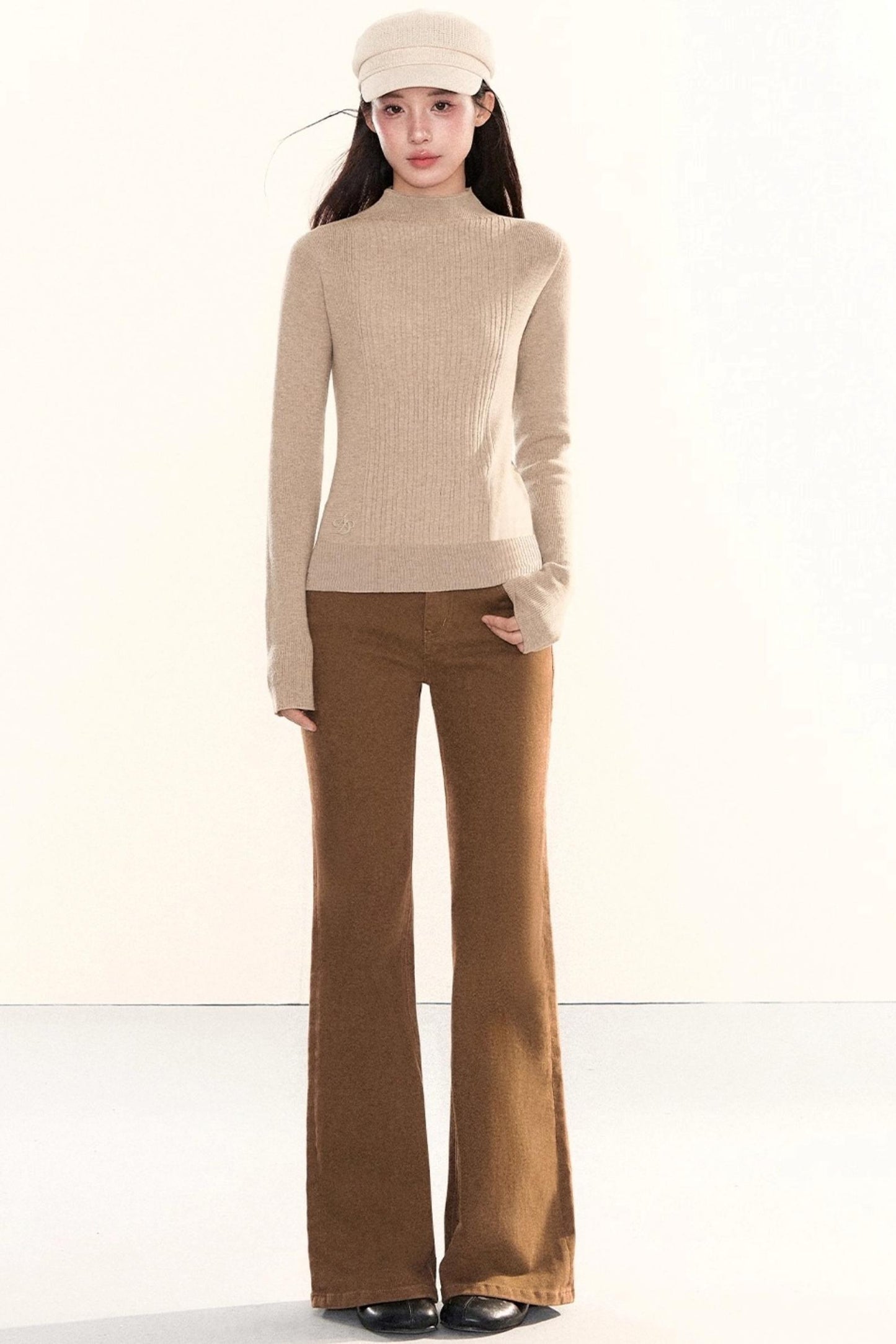 Ribbed Waist-Cinching Knit Sweater