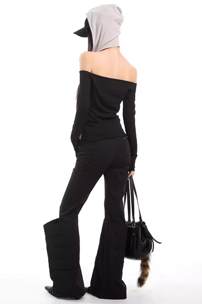 Off-Shoulder Hooded Top