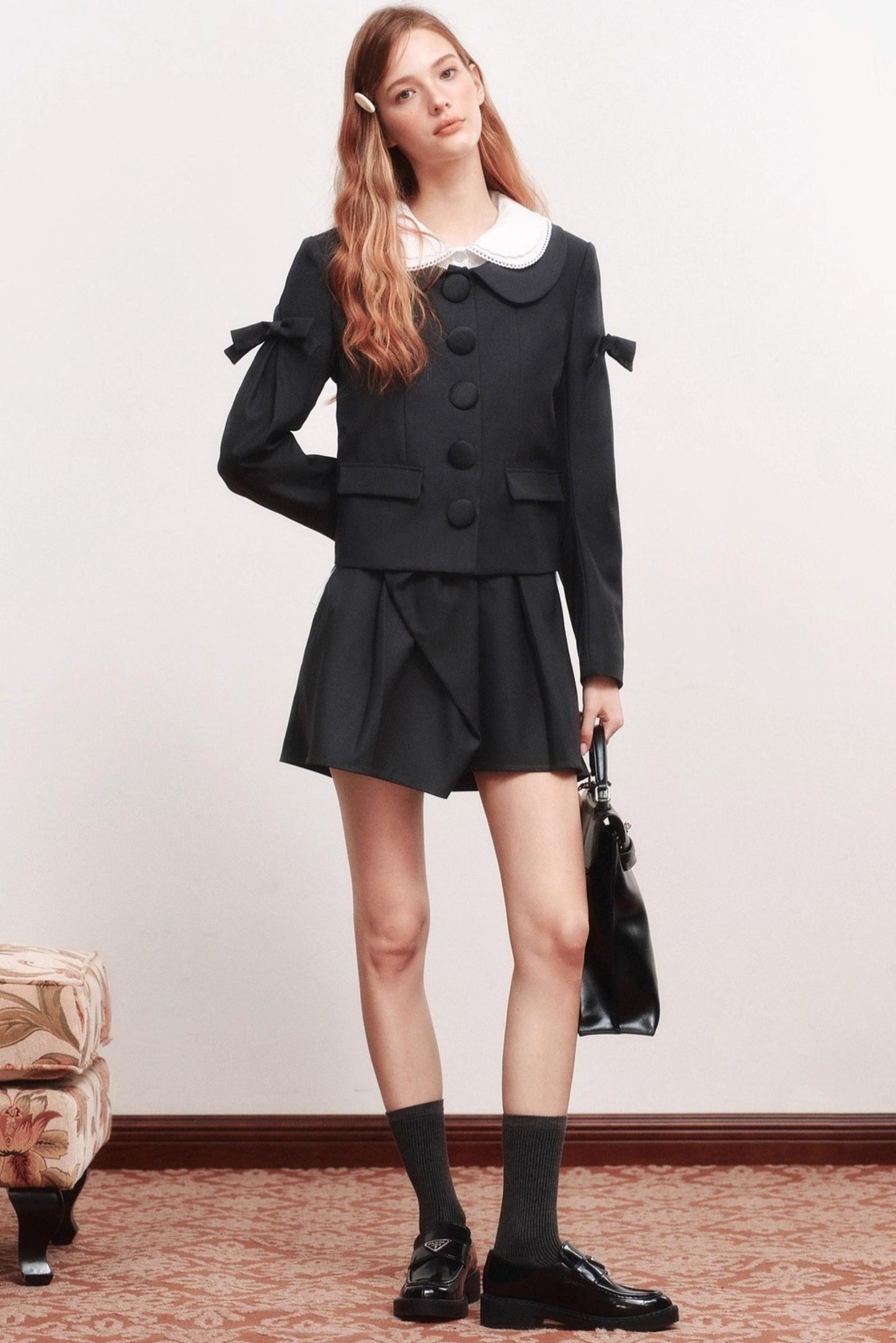 Bow Waistless Wool Blend A-Line Skirt