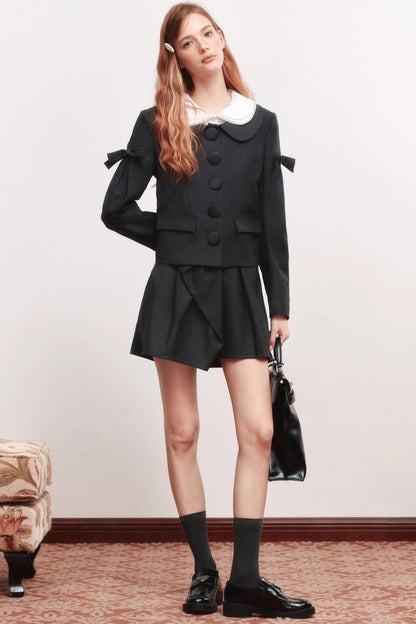 Bow Waistless Wool Blend A-Line Skirt