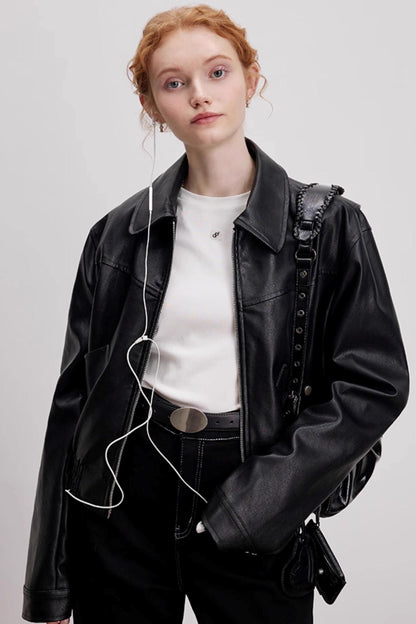 Lapel Leather Jacket