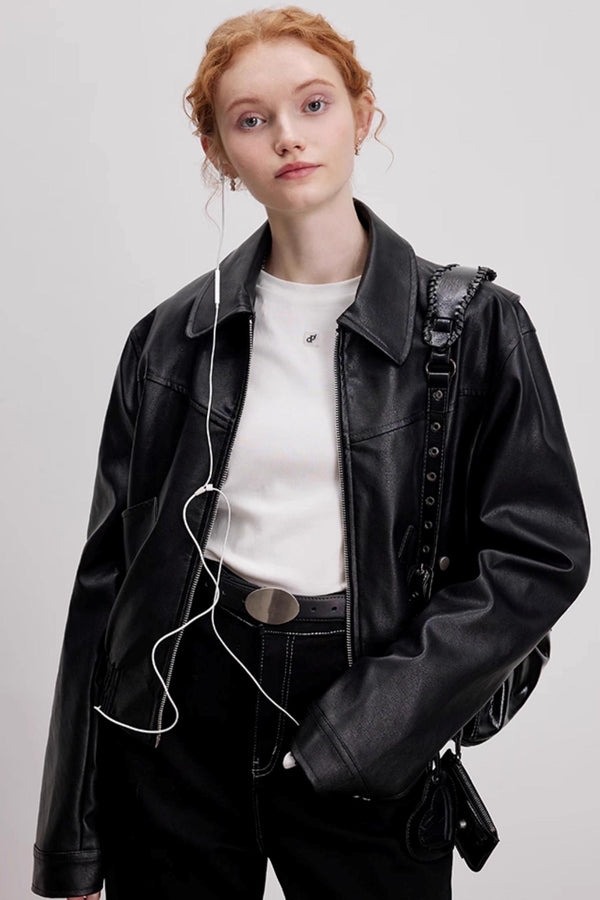 Lapel Leather Jacket