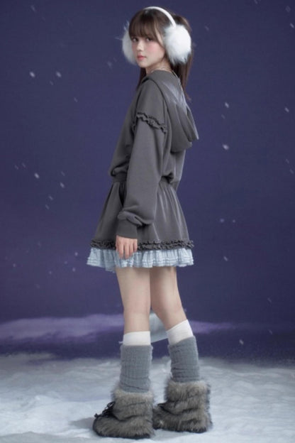 Gray-Blue Hooded Dress