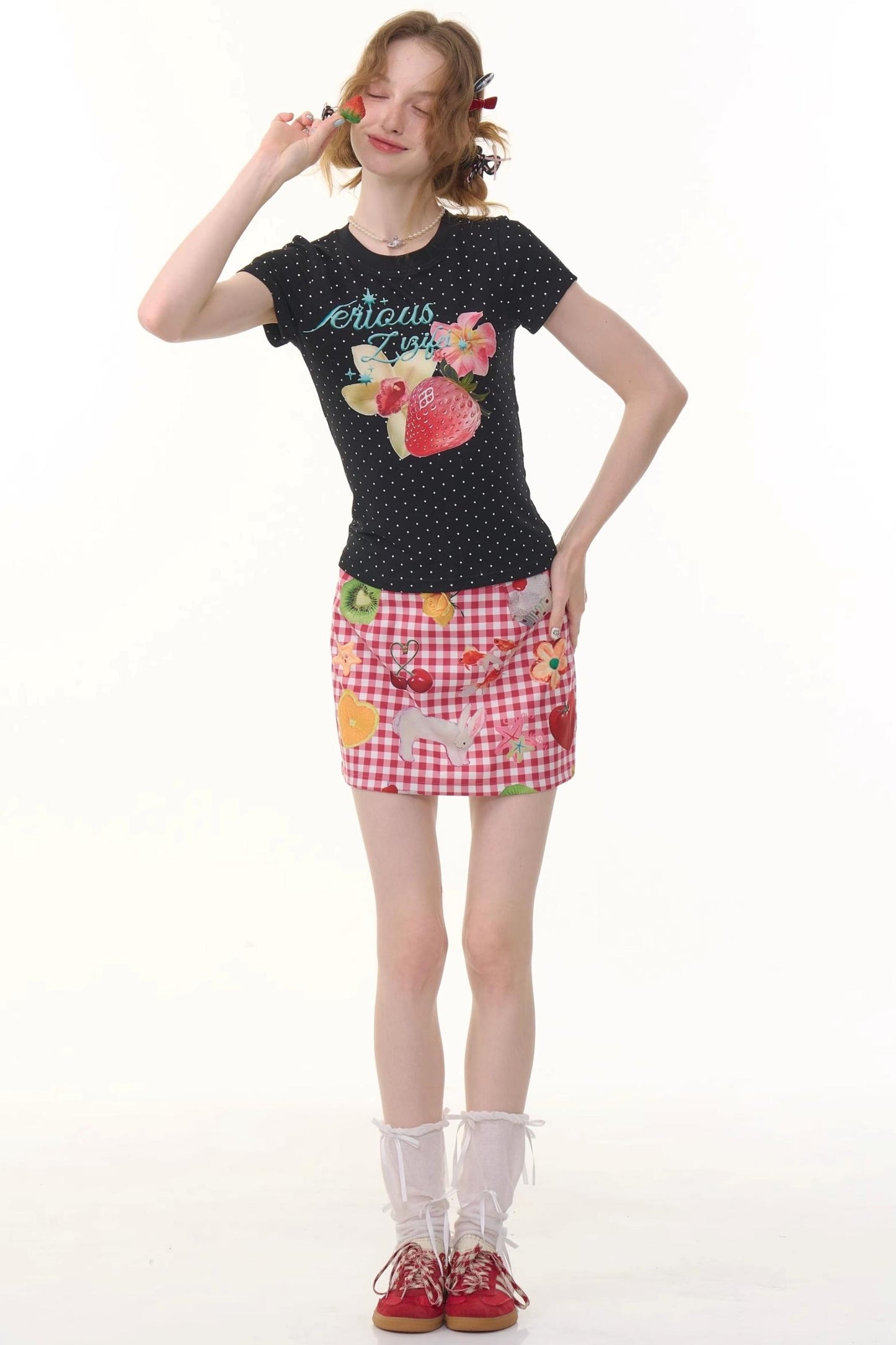 Summer Fruit High-Waisted Skirt