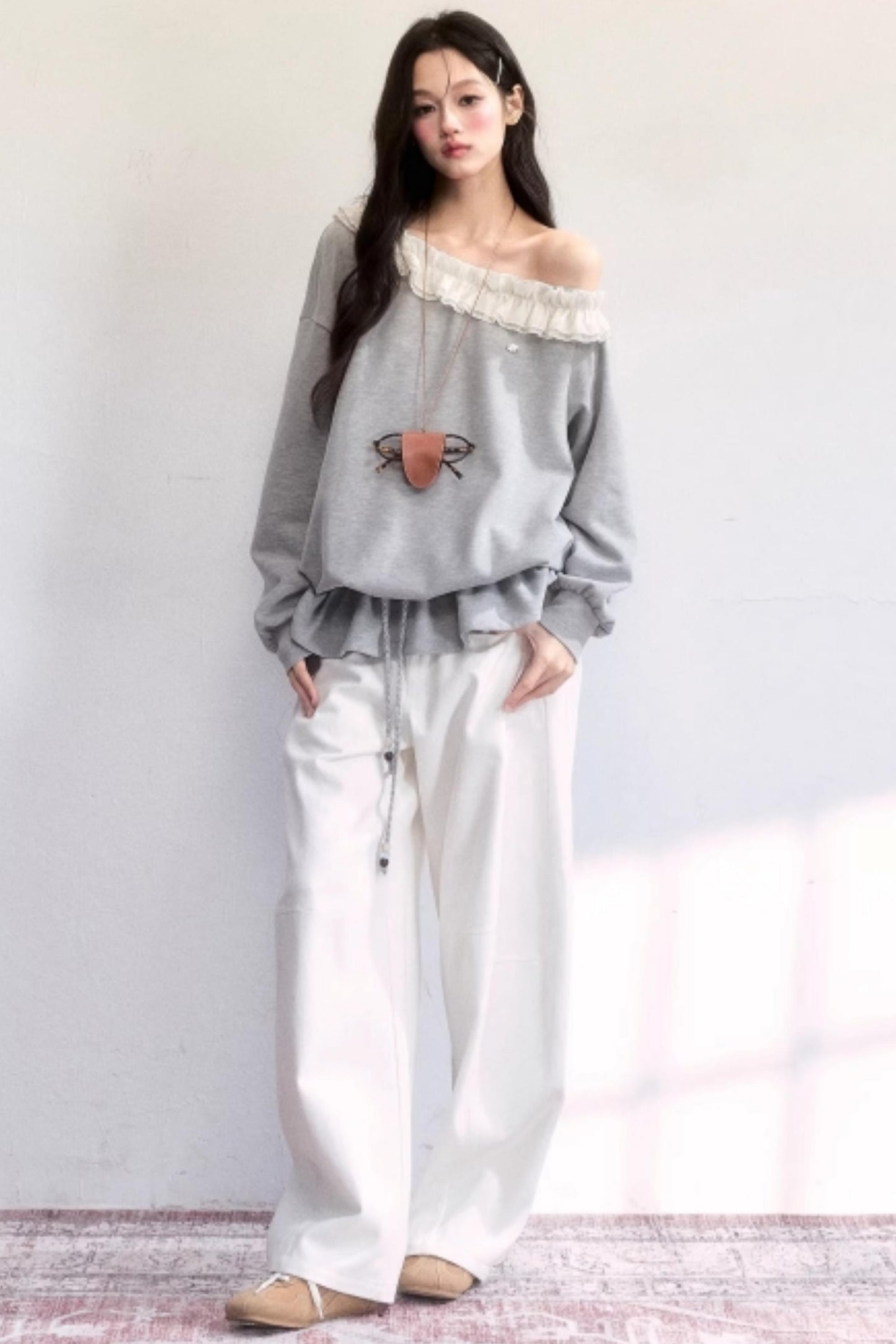 Lace-Up Drawstring Sweatshirt