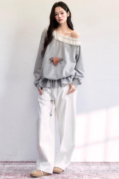 Lace-Up Drawstring Sweatshirt