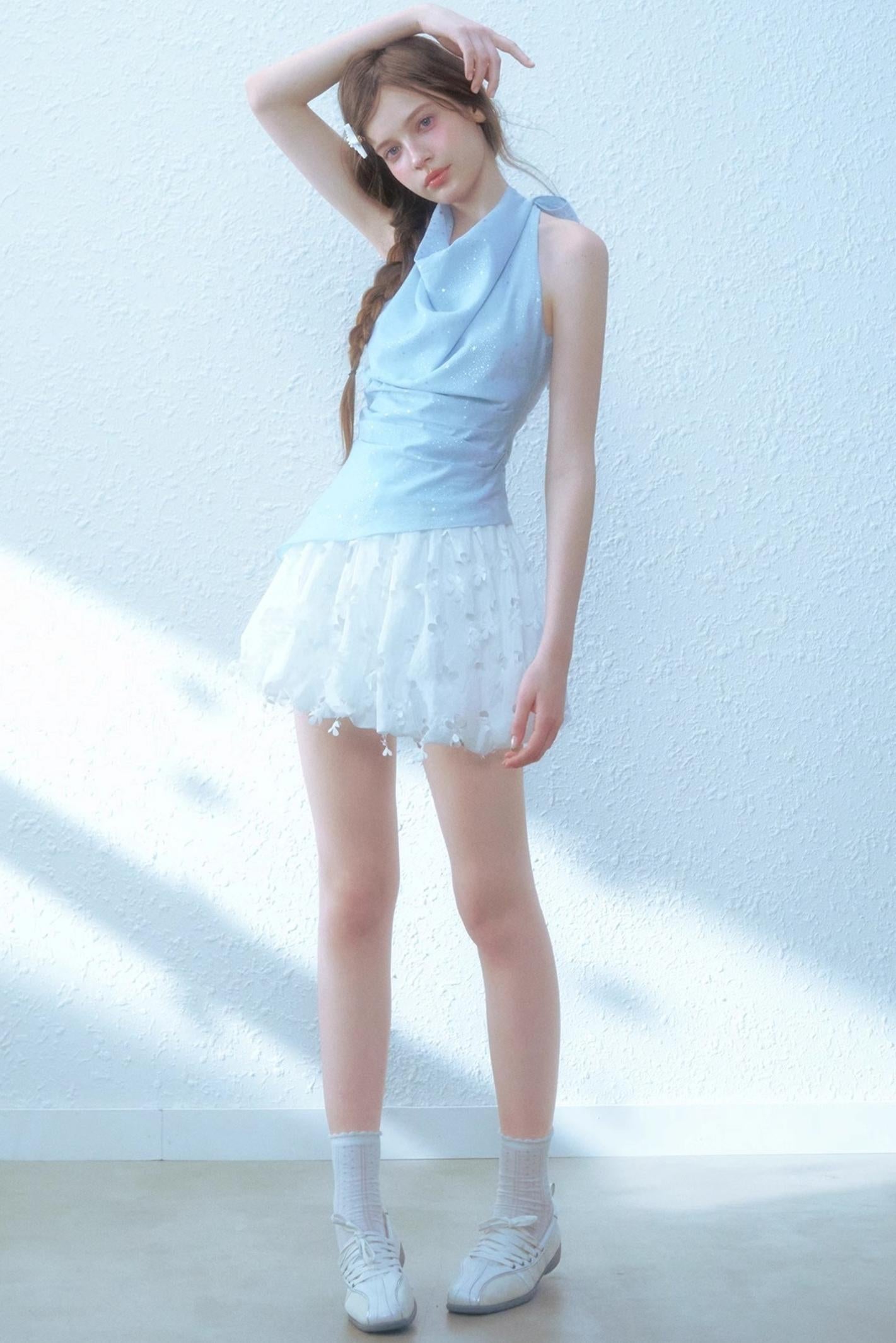 Beige Blue Swing Top