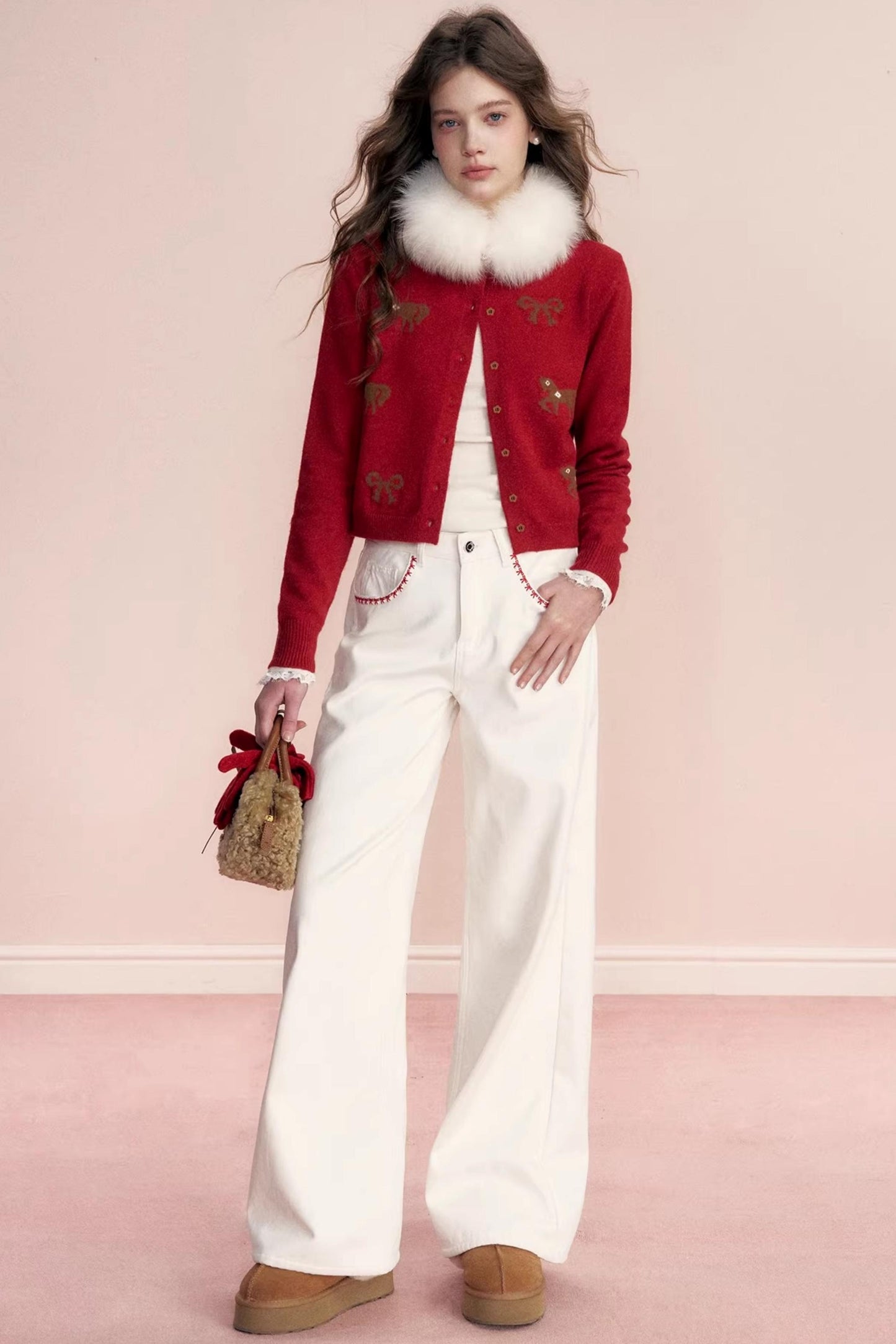 Floral Wool Bow Cardigan