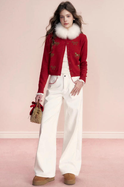 Floral Wool Bow Cardigan