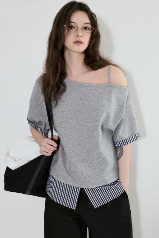 Gray One-Shoulder Tee