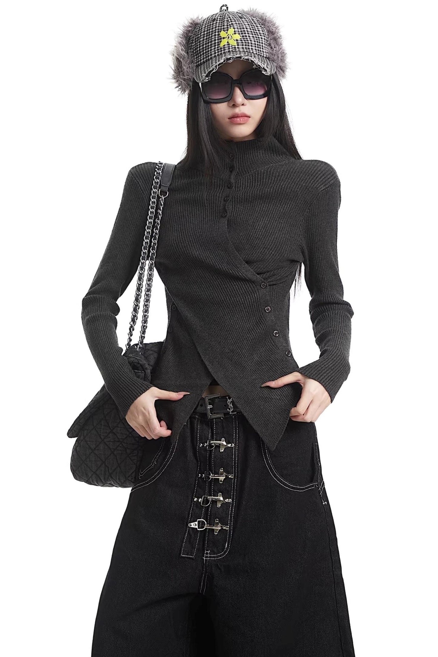 Black Half-High Collar Knit Sweater