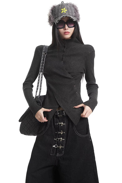 Black Half-High Collar Knit Sweater