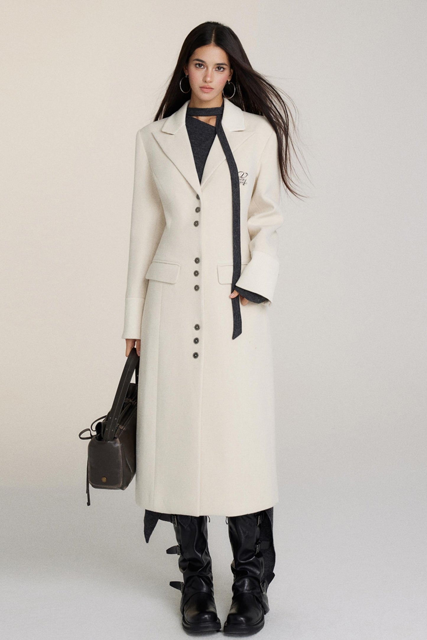 Long Suit Collar Tweed Coat