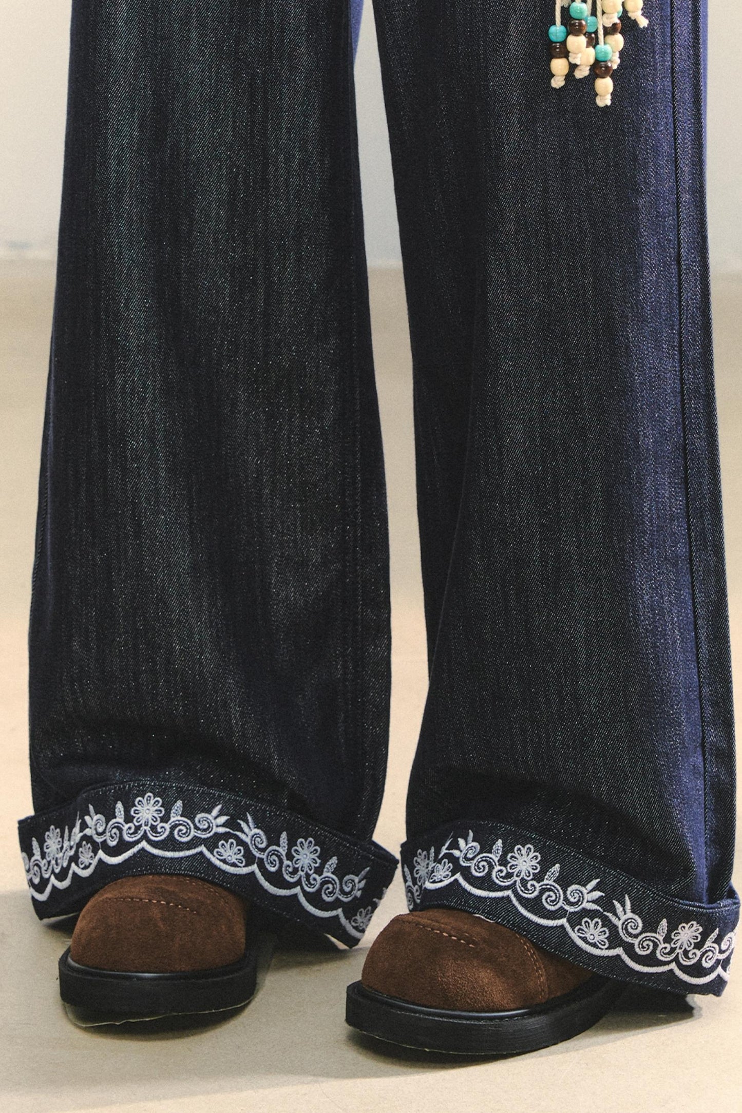 Embroidered Straight-Leg Pants