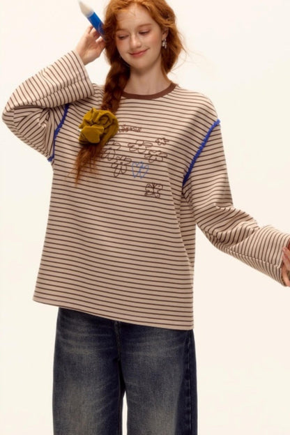 Striped Bead Embroidery Top