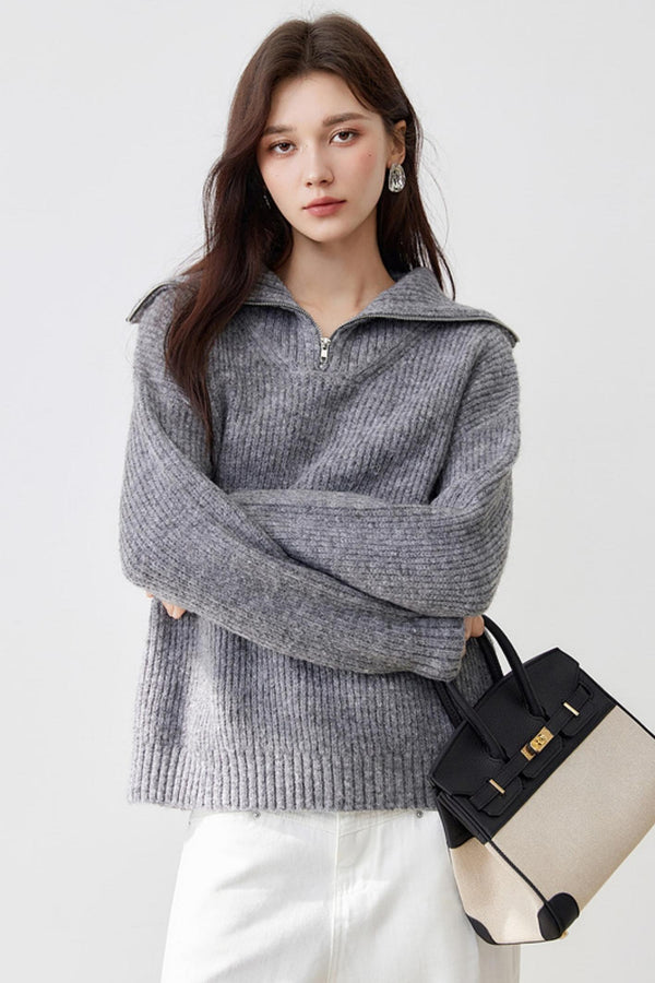 Casual Half-Zip Lapel Knitted Sweater