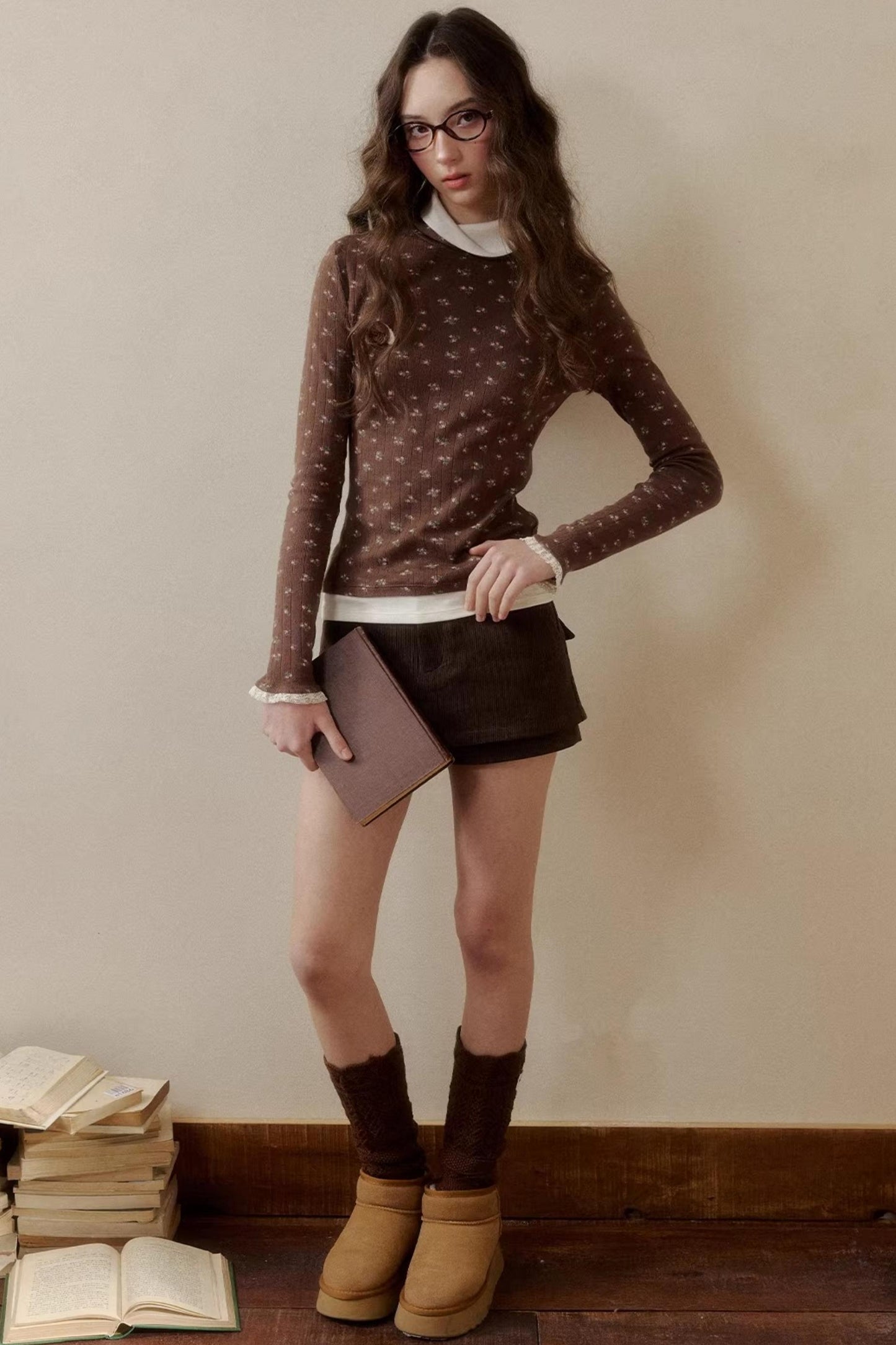 Floral Knit Long-Sleeve Top