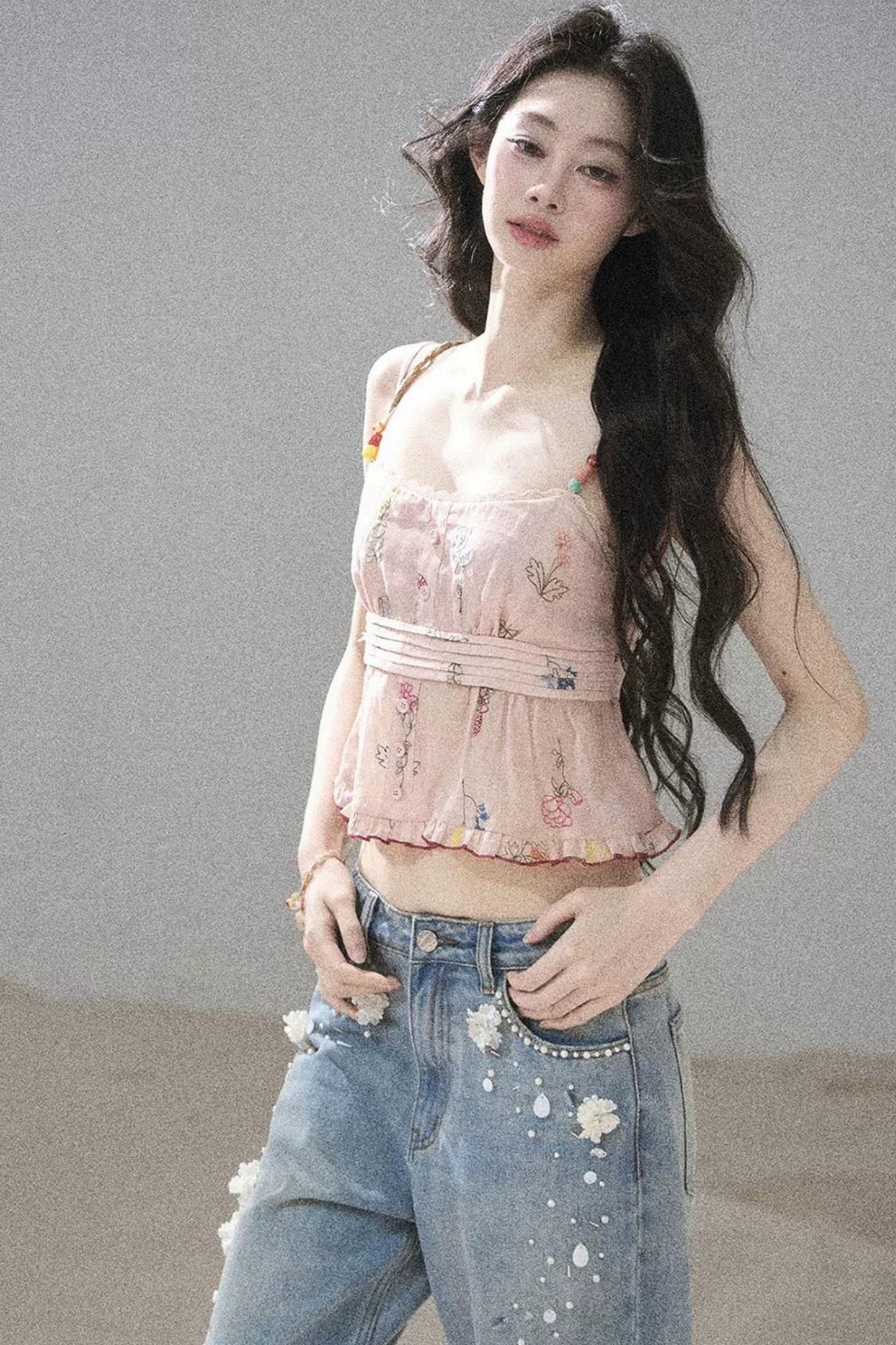 Starry Appliqué Denim Pants