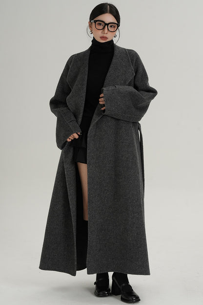 High-End Long Lapel Wool Reversible Coat
