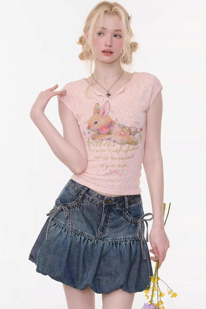 Textured Pink Rabbit T-Shirt