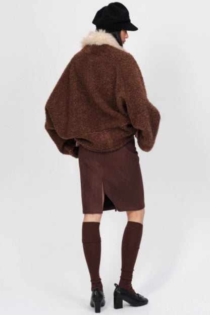 Winter Retro Suede Midi Skirt