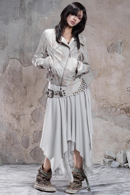 Irregular Multi-Layer Slim Rivet Skirt