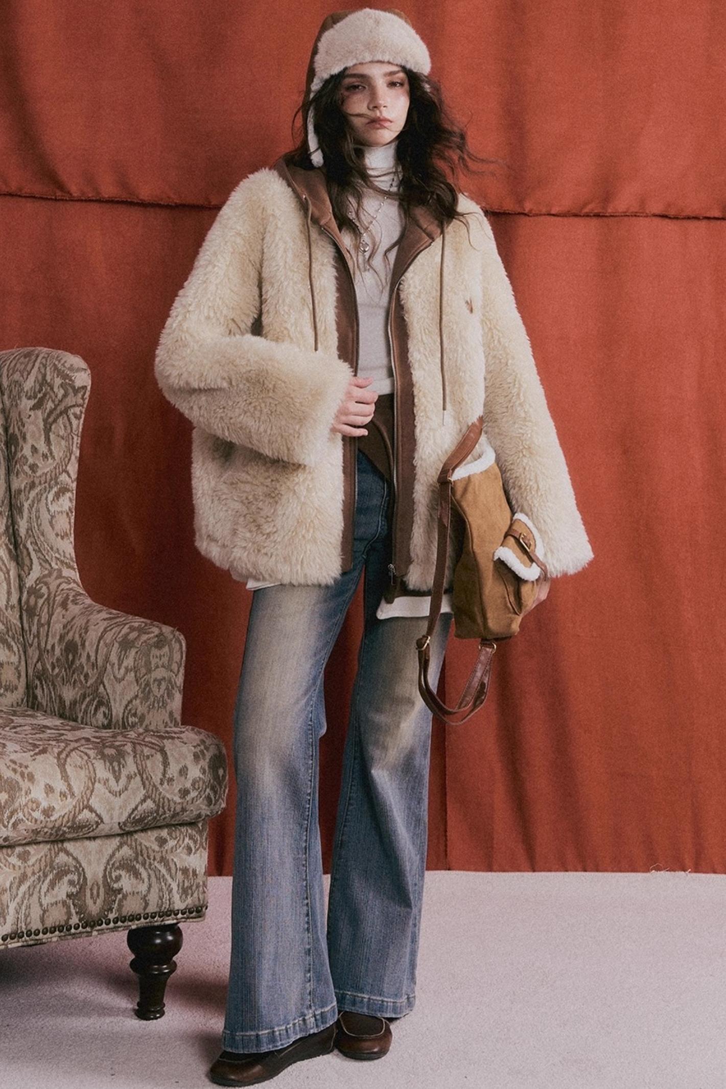 Hooded Fur Patchwork Jacket