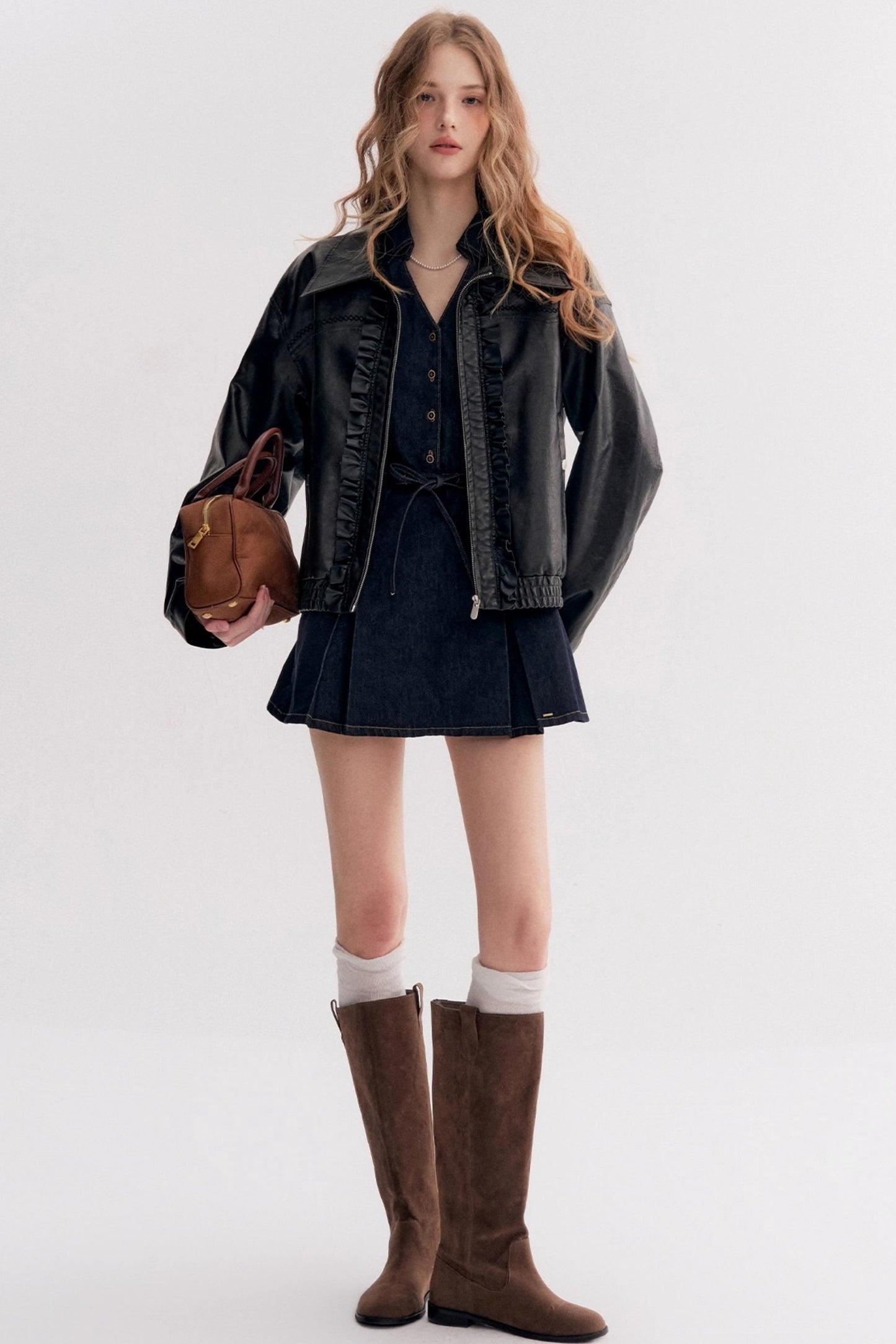 Lazy Cotton V-Neck Denim A-Line Dress