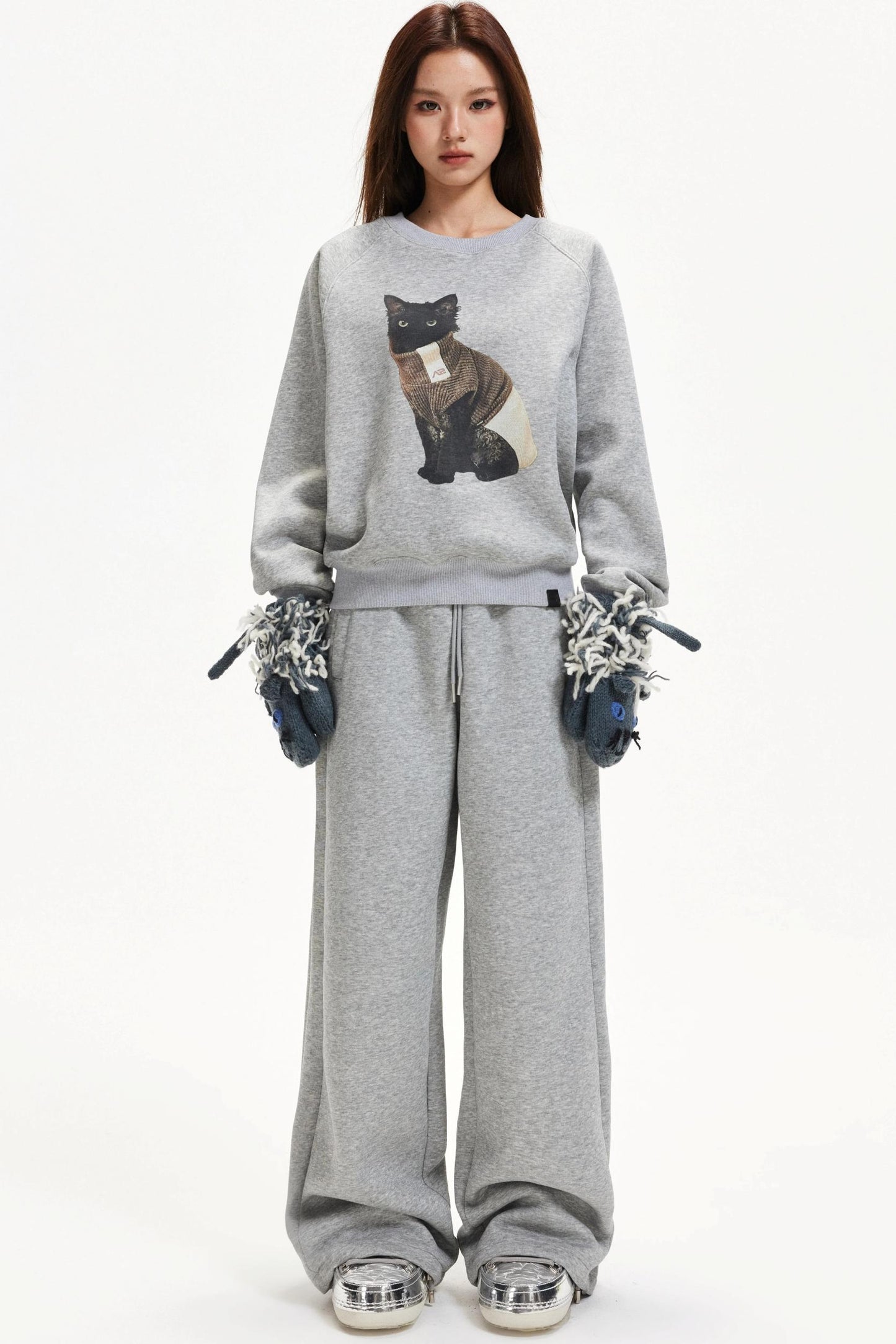 Kitten Print Raglan Sweater