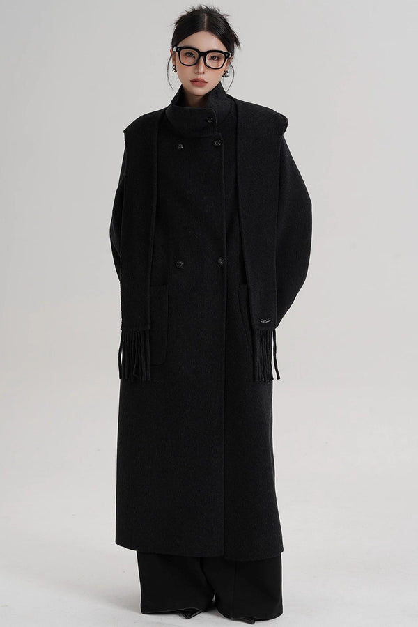 Temperament Hooded Scarf Wool Coat