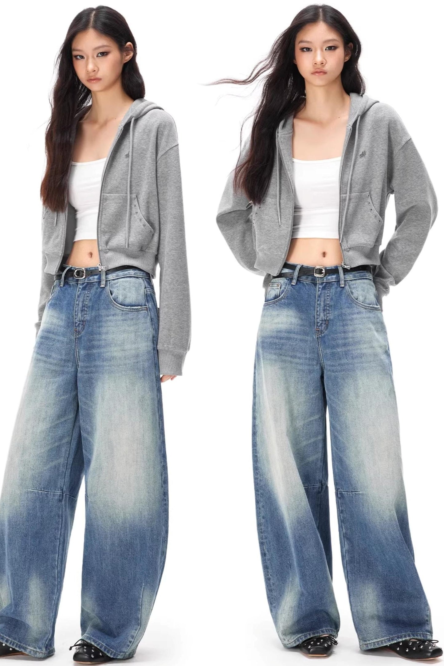 Pocket Studded Hooded Cardigan Set-Up