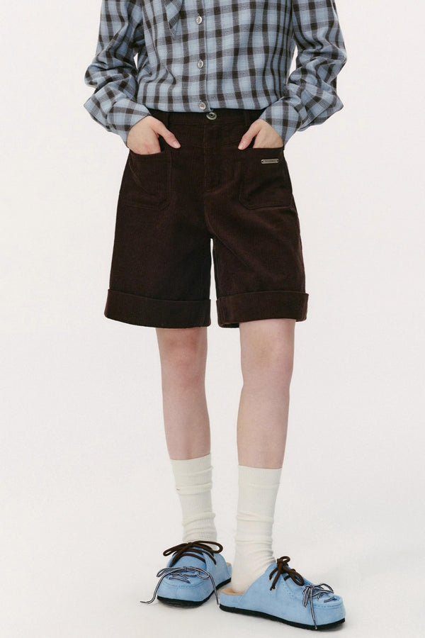 Preppy Casual Corduroy Shorts