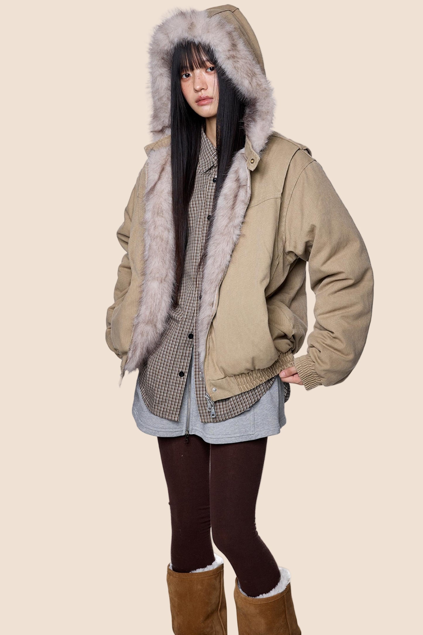 Carved Fluffy Collar Jacket