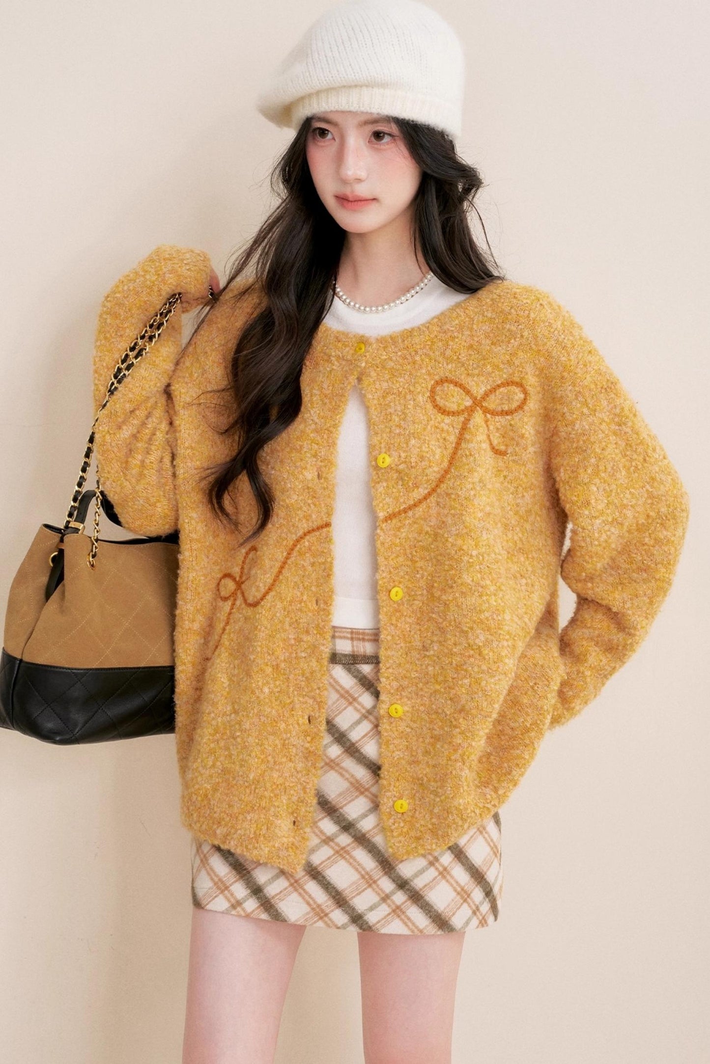 Sunset Velvet Bow knot Cardigan