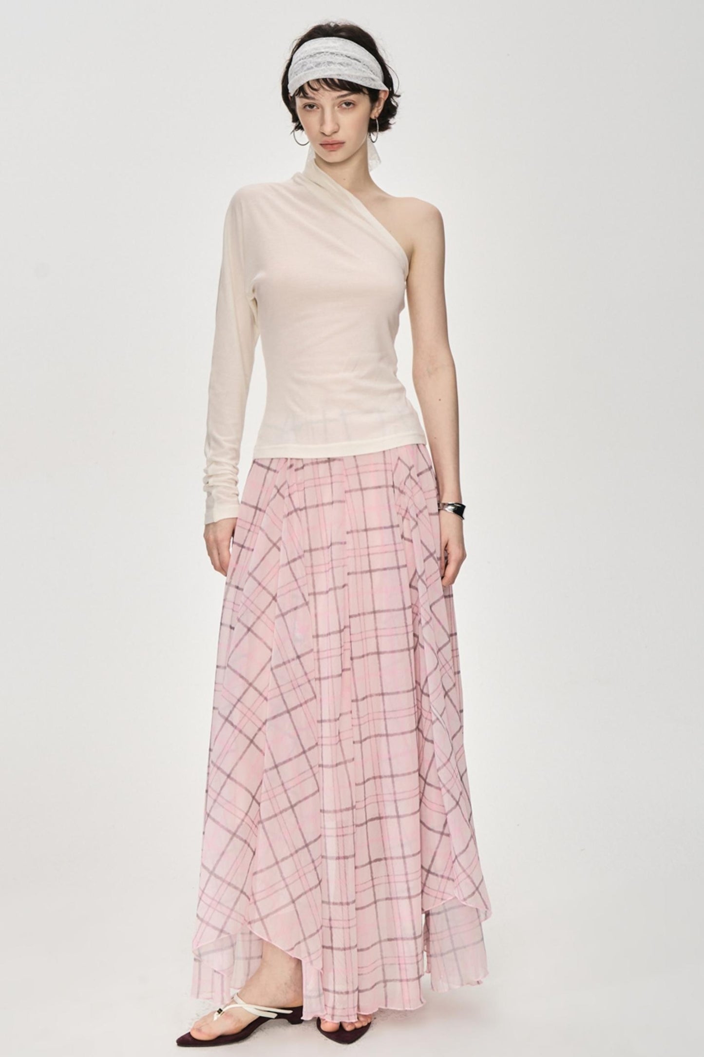 Irregular Pink Plaid Skirt