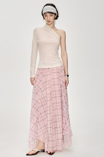 Irregular Pink Plaid Skirt
