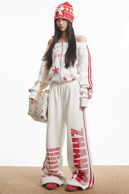 Spicy Girl Off-Shoulder Sweatshirt Set-Up