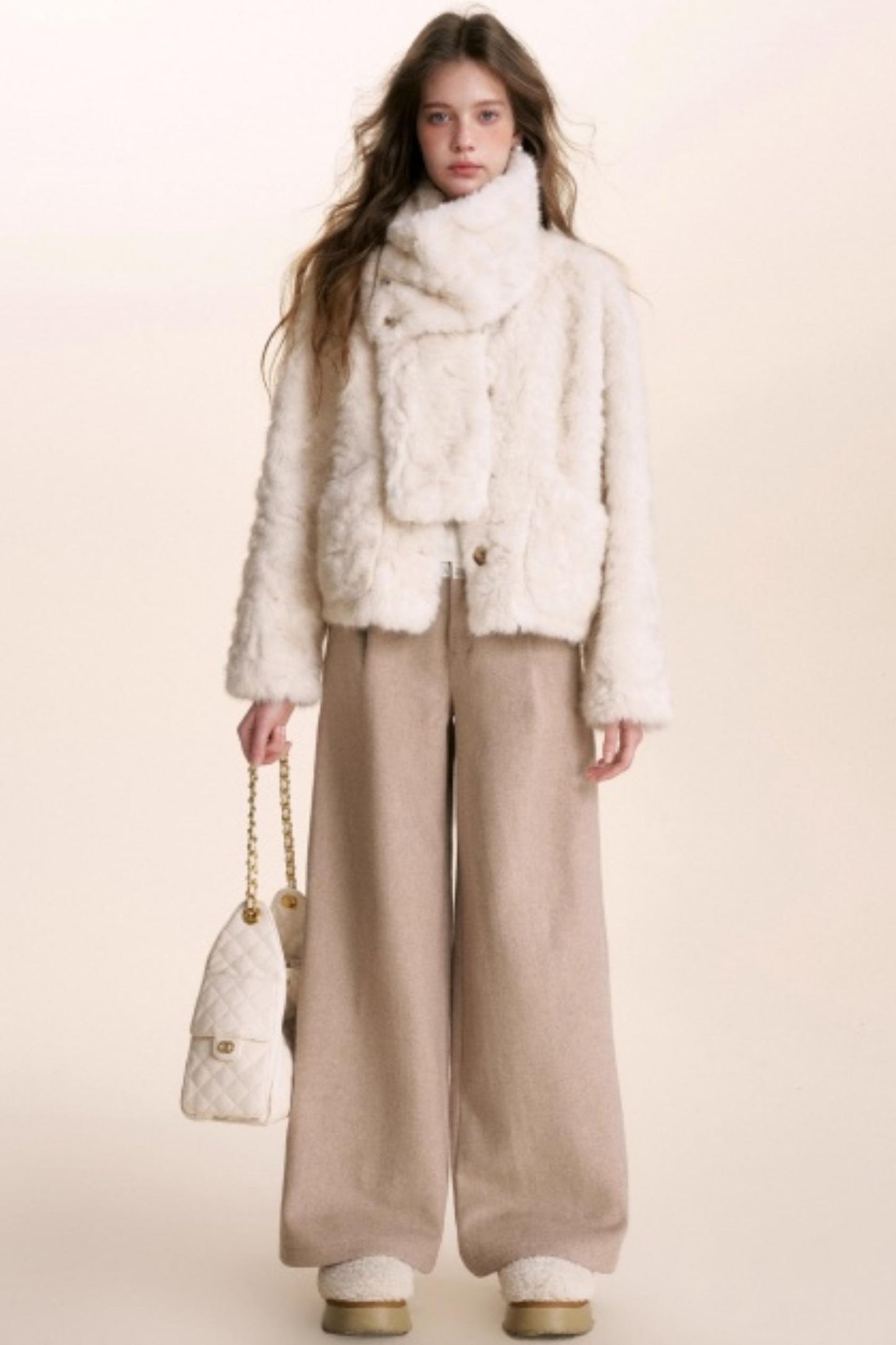 Lace Patchwork Wool Wide-Leg Pants