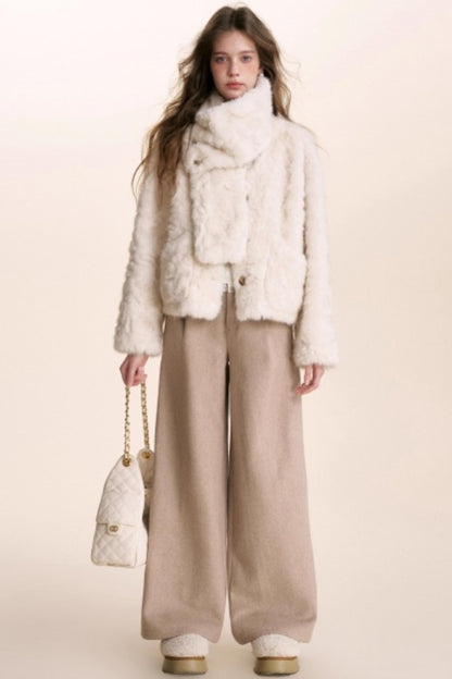 Lace Patchwork Wool Wide-Leg Pants