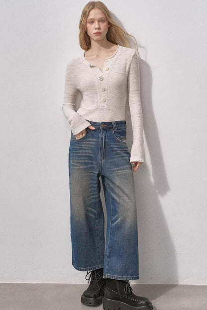 Sequin Henry Collar Knit Sweater