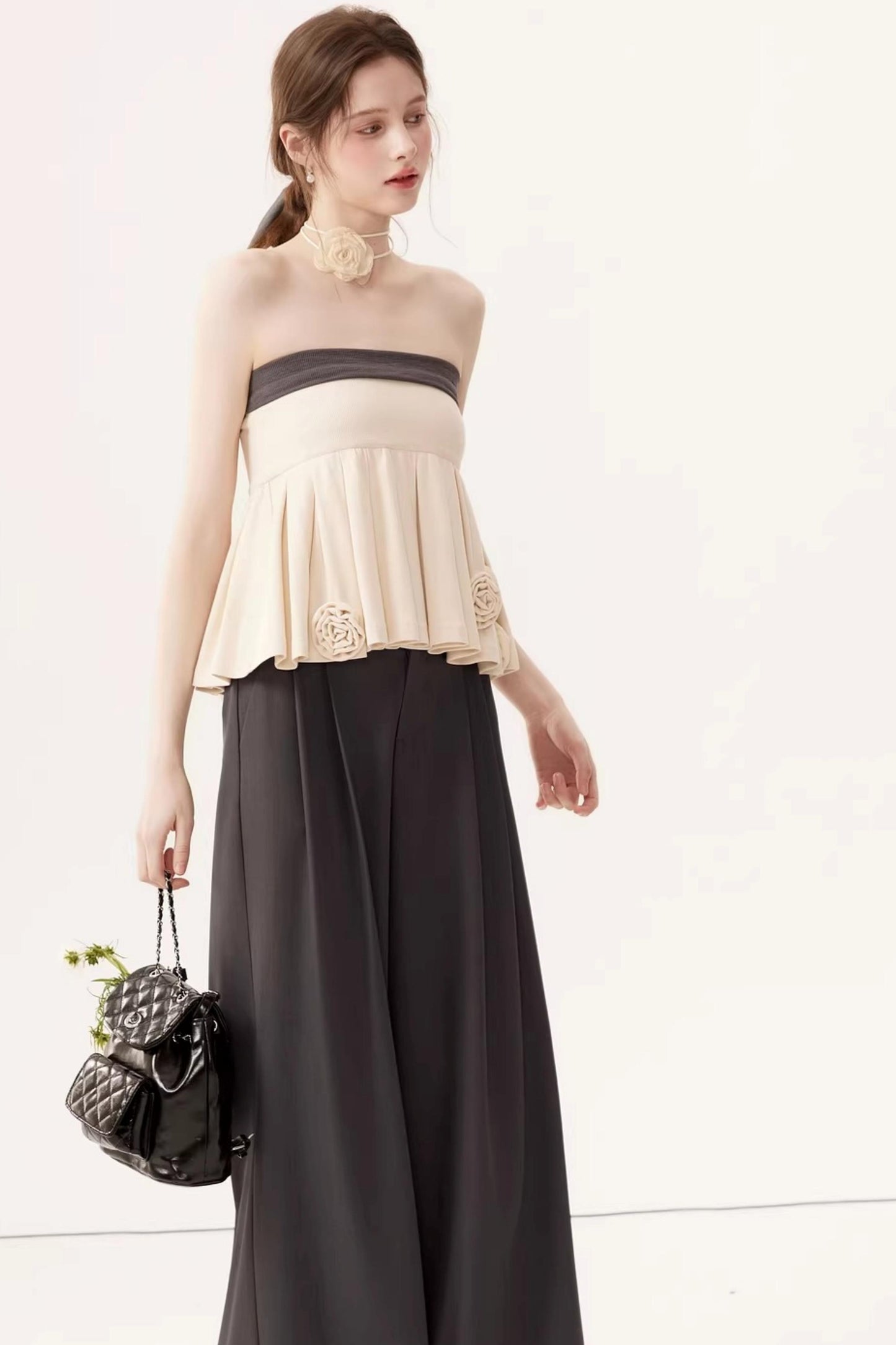 Gray High-Waisted Suit Pants