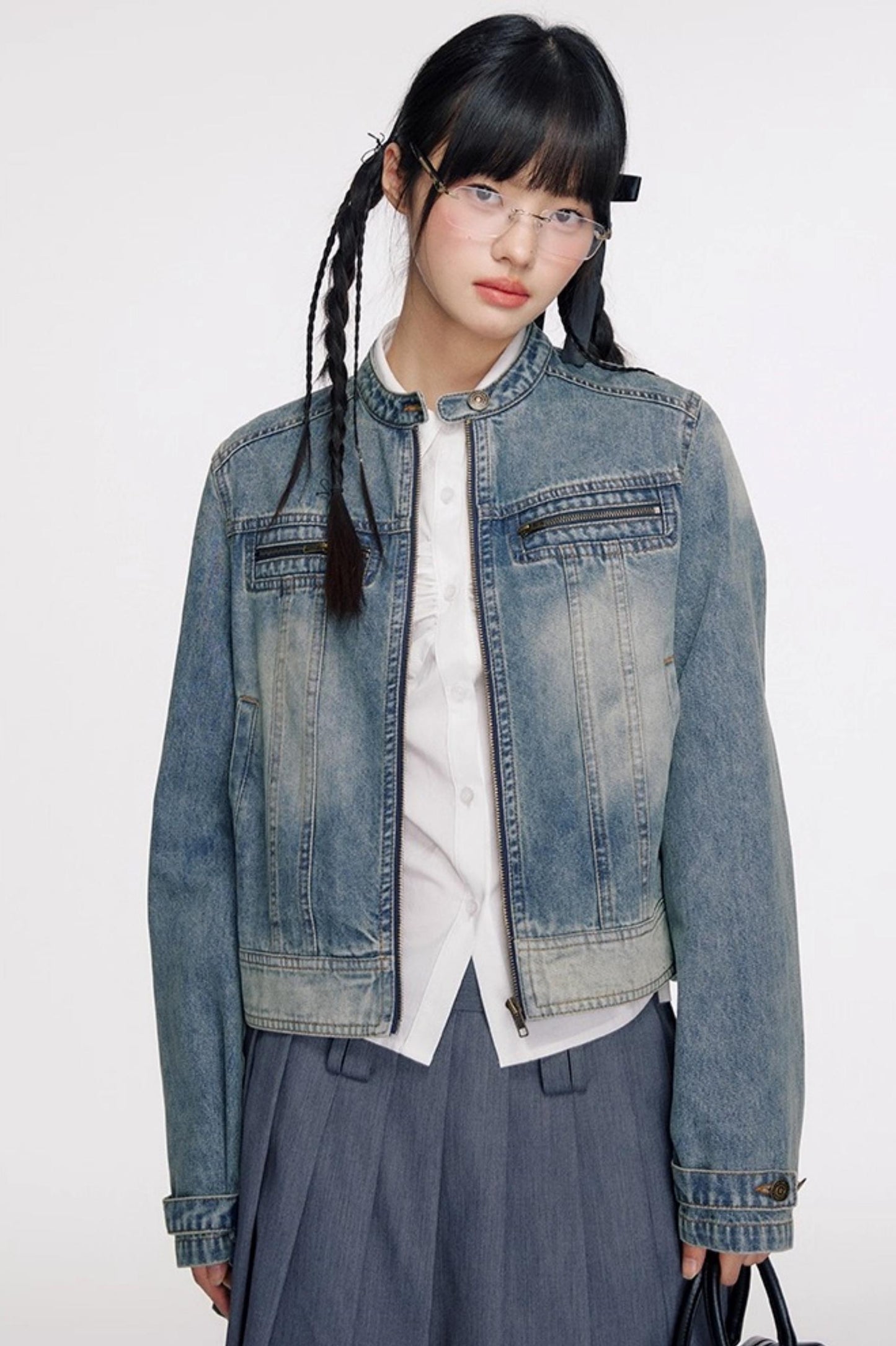 Vintage Distressed Cropped Denim Jacket