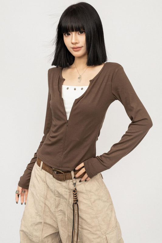 Black V-Neck Two-Piece Top